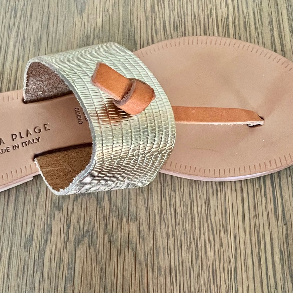 Joie A La Plage Nice Metallic Embossed Leather Thong Sandals Flats Flip Flop - Picture 5 of 13
